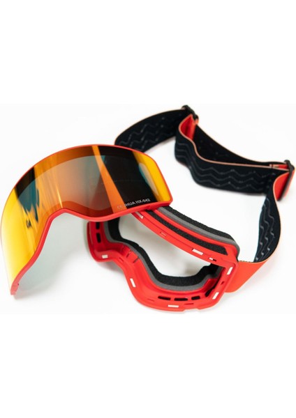 Profesyonel Kayak / Snowboard Gözlüğü Mıknatıslı Kırmızı Model