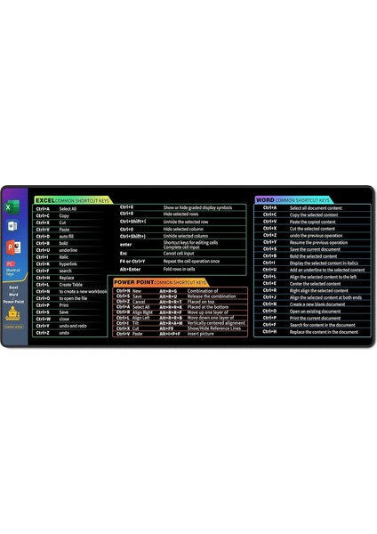 Excel Word Power Point 70X30 cm Speed Kaymaz Taban Dikişli Oyuncu Gaming Mouse Pad