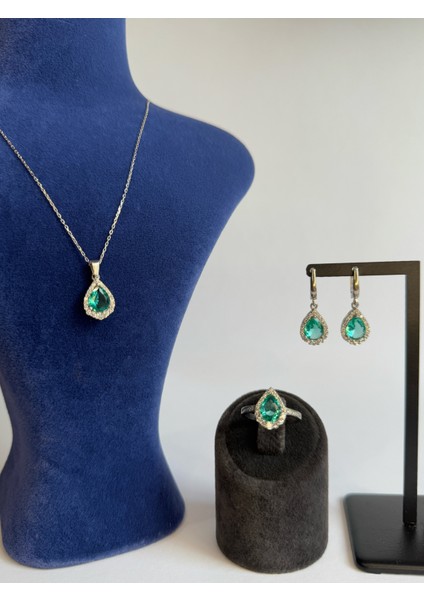 925 Ayar Gümüş Yeşil Zirkon Taşlı Mini Set