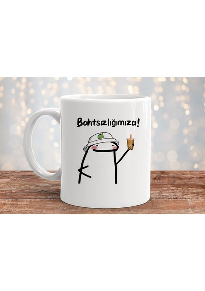 Bahtsızlığımıza Kahve Baskılı Hediyelik Porselen Kupa Bardak