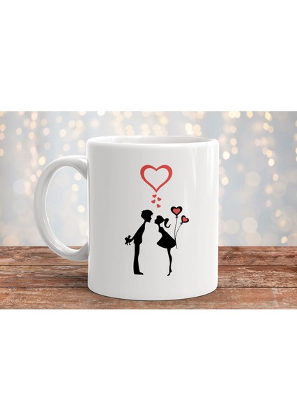 Happy Valentines Day Baskılı Hediyelik Porselen Kupa Bardak