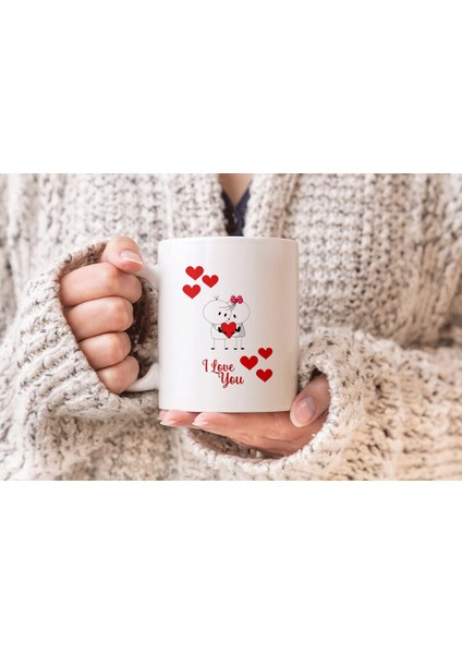 I Love You Sevgililer Günü Baskılı Hediyelik Porselen Kupa Bardak