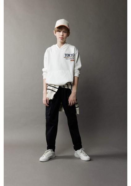 Erkek Çocuk Oversize Geniş Kalıp Kapüşonlu Sırt Baskılı Sweatshirt D8495A825SP fiyatları