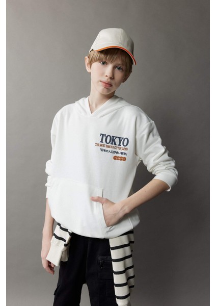 Erkek Çocuk Oversize Geniş Kalıp Kapüşonlu Sırt Baskılı Sweatshirt D8495A825SP modelleri