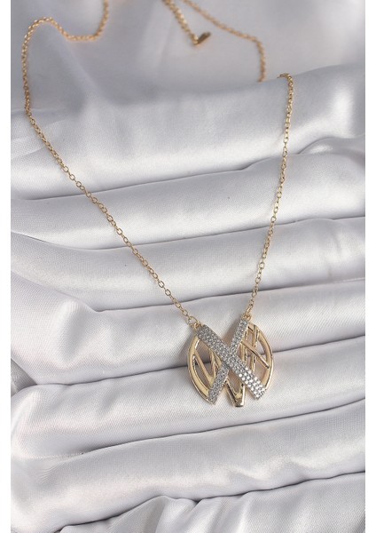 316L Çelik Gold Renk Zirkon Taşlı Vintage Model Kadın Kolye