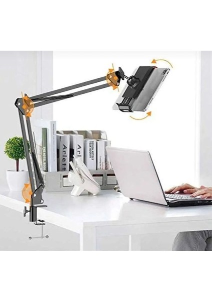 Metal Teleskopik Telefon ve Tablet Tutucu Stand, Yükseklik ve Açı Ayarlı Akrobat Tablet Tutucu