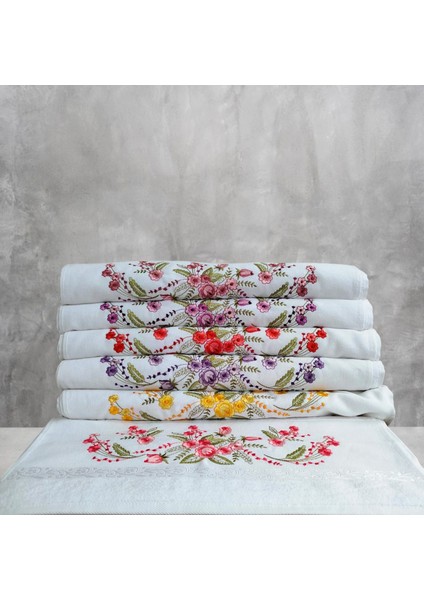 Nil Nakışlı 6 Adet El Yüz Havlusu 50 x 90 cm
