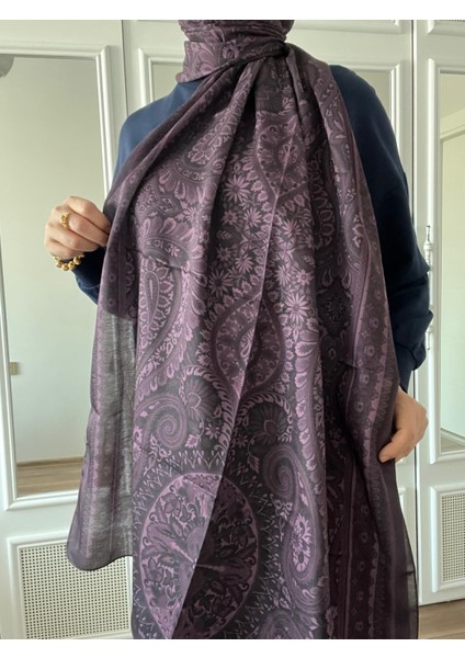 Etnik Desen Soft Pamuk Şal Mor Mürdüm Renk