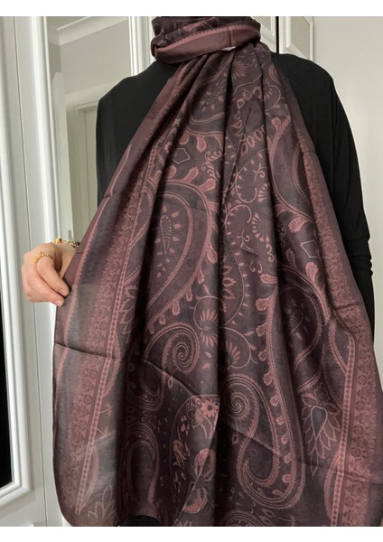 Etnik Desen Soft Pamuk Şal Koyu Mürdüm Renk