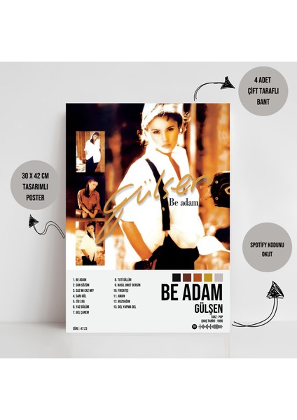 Gülşen - Be Adam Spotify Albüm Spotify Çerçevesiz Tasarım Poster