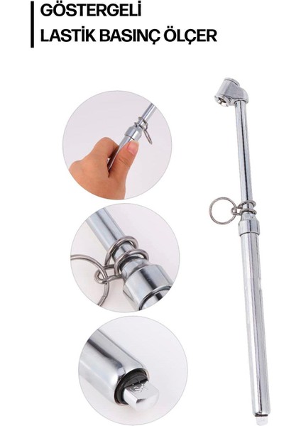 - Lastik Basınç Hava Ölçer Kalem Tekerlek Ölçme Metal 160 Psi - Gri Renk