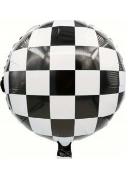Damalı Yuvarlak Siyah Beyaz Folyo Balon 1 Adet