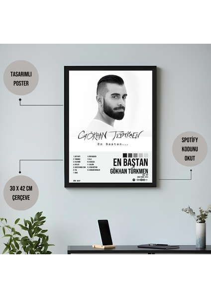 Gökhan Türkmen - En Baştan Albüm Spotify Çerçeveli Poster Tablo fiyatları