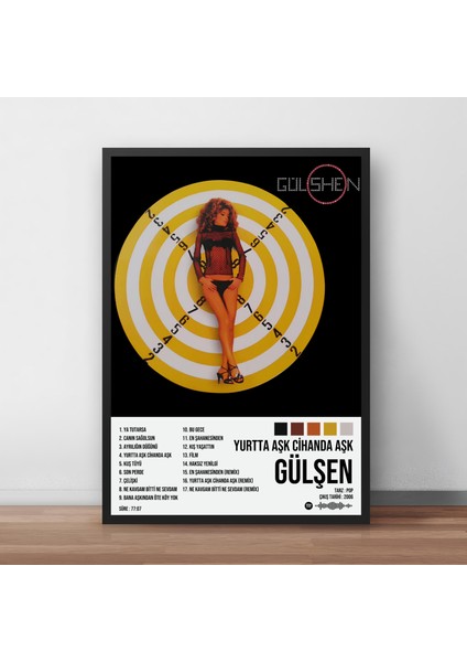 Gülşen - Yurtta Aşk Cihanda Aşk Albüm Spotify Çerçeveli Poster Tablo