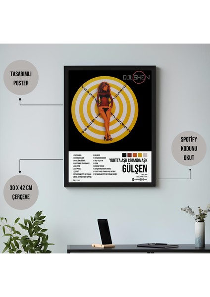 Gülşen - Yurtta Aşk Cihanda Aşk Albüm Spotify Çerçeveli Poster Tablo fiyatları