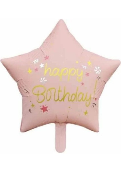 Happy Birthday Pembe Renk Yıldız Folyo Balon
