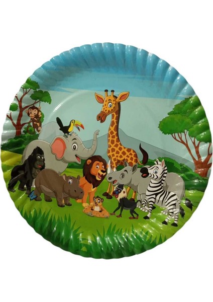 Doğum Günü Tabak Safari Sevimli Hayvanlar Tabak 16 Lı Karton Tabak