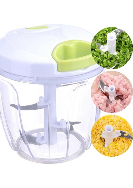 5 Bıçaklı Büyük Boy Ipli El Rondosu Pratik Doğrayıcı | Chopper 5 Bıçaklı Çek Bırak El Rondosu 1000ML
