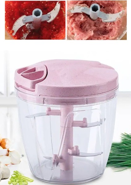 5 Bıçaklı Büyük Boy Ipli El Rondosu Pratik Doğrayıcı | Chopper 5 Bıçaklı Çek Bırak El Rondosu 1000ML