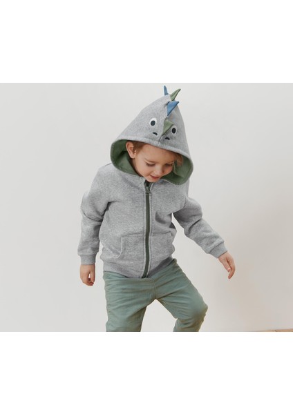 Dinozor Aplikeli Çocuk Sweat Ceket