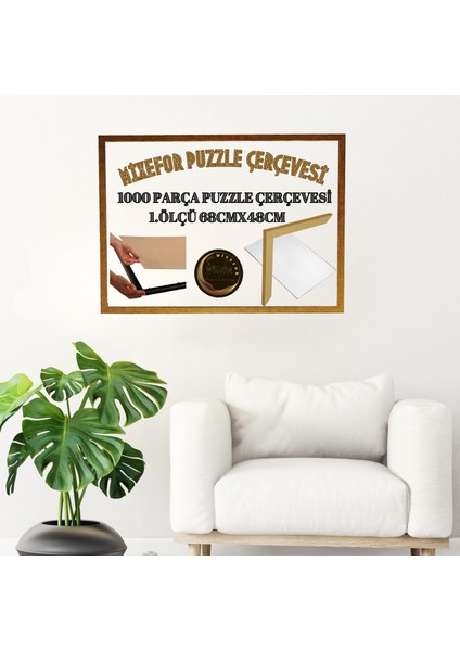Puzzle Çerçevesi 1000 Parça Ölçü 66CM x 48CM Metalik Altın Renk Çerçeve Ön Kısmında Kırılmaz Pleksi