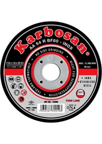 Aa 54R Paslanmaz Inox Taş 25 Adet 115X1X22.23MM