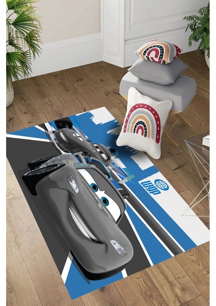 Dijital Baskılı Yarış Araba Desenli Yıkanabilir Kaymaz Taban Çocuk Odası Halısı, Çocuk-61-Gri, modelleri