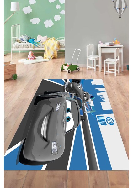 Dijital Baskılı Yarış Araba Desenli Yıkanabilir Kaymaz Taban Çocuk Odası Halısı, Çocuk-61-Gri, fırsatları