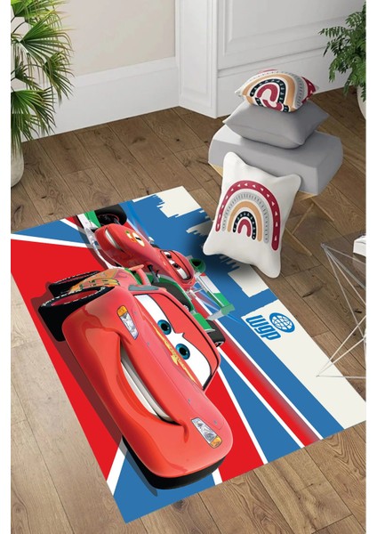 Dijital Baskılı Yarış Araba Desenli Yıkanabilir Kaymaz Taban Çocuk Odası Halısı, Çocuk-61-Kırmızı, modelleri