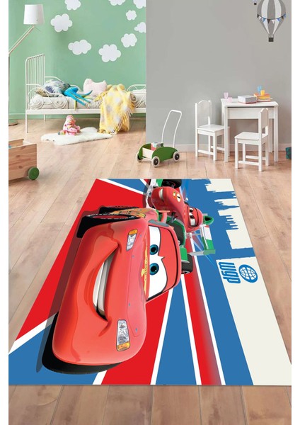 Dijital Baskılı Yarış Araba Desenli Yıkanabilir Kaymaz Taban Çocuk Odası Halısı, Çocuk-61-Kırmızı, fırsatları
