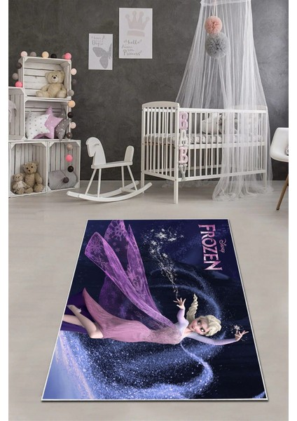Dijital Baskılı Buz Kraliçe Model Yıkanabilir Kaymaz Taban Çocuk Odası Halısı, Çocuk-65-Pembe,