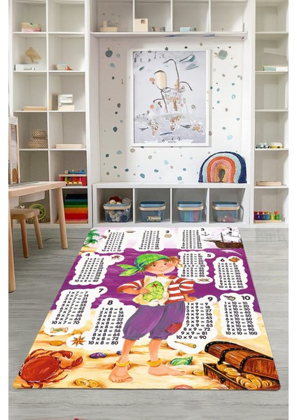 Dijital Baskılı Çarpım Tablo Desenli Yıkanabilir Kaymaz Taban Çocuk Odası Halısı, Çocuk-78-Mor, fiyatları