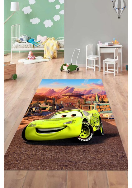 Dijital Baskılı Araba Desenli Yıkanabilir Kaymaz Taban Çocuk Odası Halısı, Çocuk-60-Sarı, fırsatları