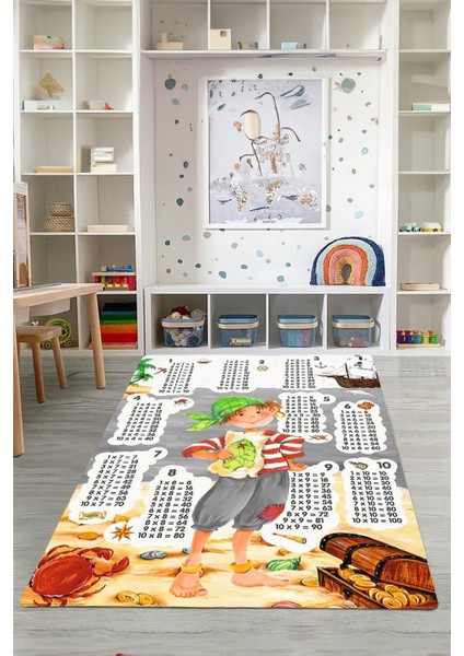 Dijital Baskılı Çarpım Tablo Desenli Yıkanabilir Kaymaz Taban Çocuk Odası Halısı, Çocuk-78-Gri, fiyatları