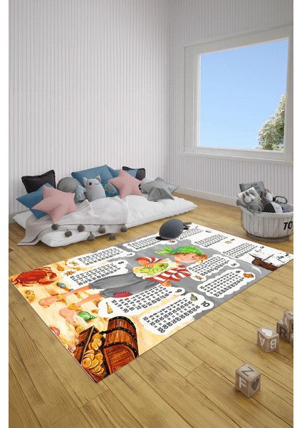 Dijital Baskılı Çarpım Tablo Desenli Yıkanabilir Kaymaz Taban Çocuk Odası Halısı, Çocuk-78-Gri, modelleri