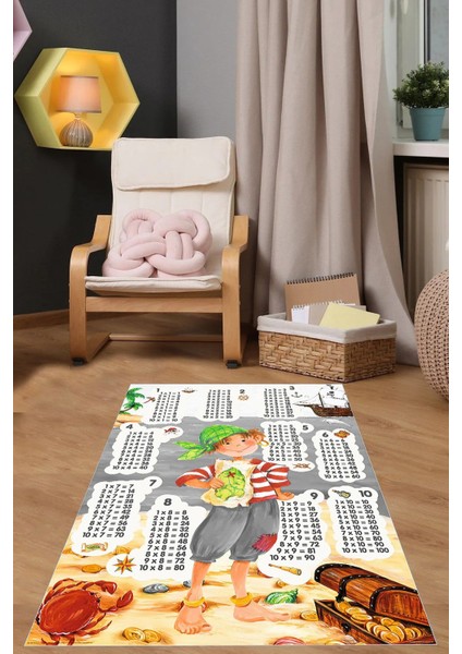 Dijital Baskılı Çarpım Tablo Desenli Yıkanabilir Kaymaz Taban Çocuk Odası Halısı, Çocuk-78-Gri, indirimleri