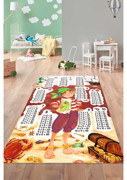 Dijital Baskılı Çarpım Tablo Desenli Yıkanabilir Kaymaz Taban Çocuk Odası Halısı, Çocuk-78-Kırmızı,