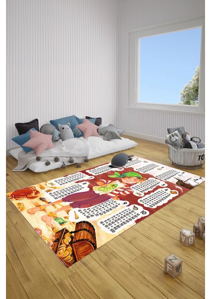 Dijital Baskılı Çarpım Tablo Desenli Yıkanabilir Kaymaz Taban Çocuk Odası Halısı, Çocuk-78-Kırmızı,