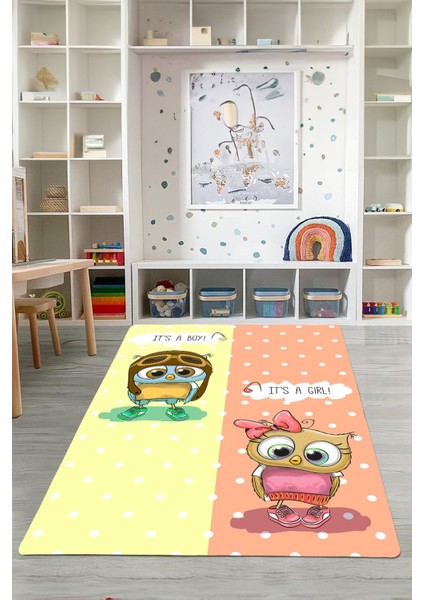 Dijital Baskılı Iki Renkli Desen Yıkanabilir Kaymaz Taban Çocuk Odası Halısı, Çocuk-83-Sarı,