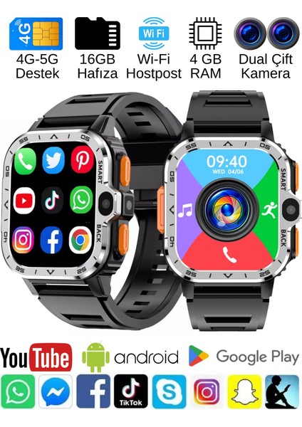 Watch PG Ultra 4G LTE 16GB Sim Kartlı Kameralı Akıllı Saat Wi-Fi Çocuk Huawei İphone Uyumlu 8,9,10