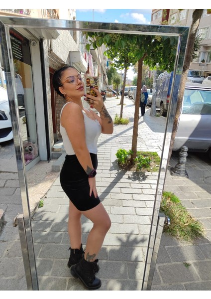 kadıfe Beli Lastikli Astarsız Mini Etek fırsatları