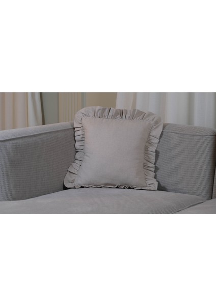 Fırfırlı Keten Kırlent Kılıfı 40 x 40 cm Iskandinav - Bohem (Keten Kumaş Ince Değildir. Tok Yapıda ve Üst Kalitededir.)