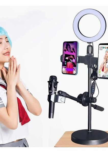Çekim Işıklı Telefon Tutucu Makyaj Işığı Live Profesyonel Canlı 4 In 1 Işıklı Stand