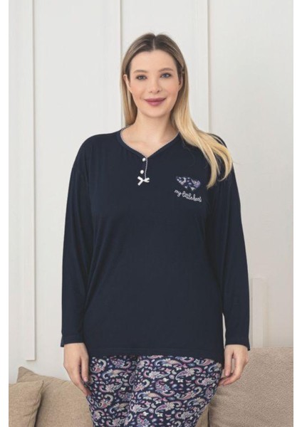 X-Dreamy Büyük Beden Viskon Desenli Uzun Kollu Pijama Takımı