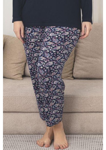X-Dreamy Büyük Beden Viskon Desenli Uzun Kollu Pijama Takımı