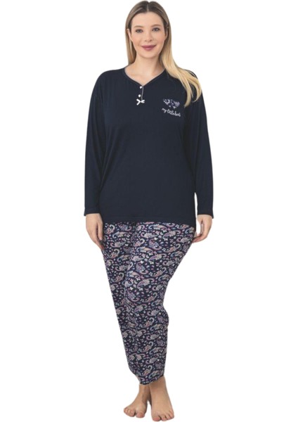 X-Dreamy Büyük Beden Viskon Desenli Uzun Kollu Pijama Takımı