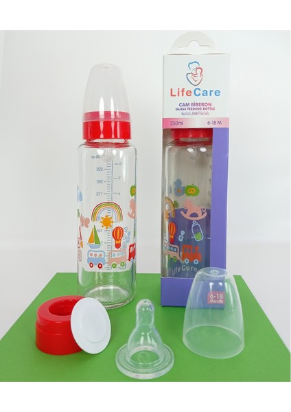 Cam Biberon 250ML Kırmızı