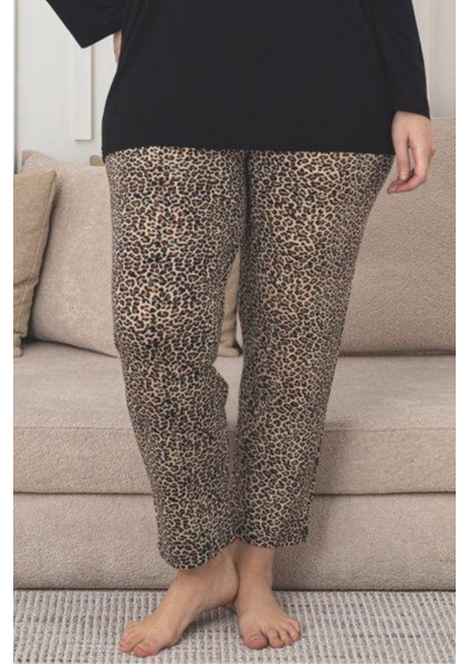 X-Dreamy Büyük Beden Viskon Desenli Uzun Kollu Pijama Takımı