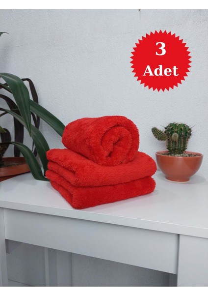 3'lü Kırmızı Mikrofiber Boya Tutmayan Kuaför Havlusu Berber Havlusu - 50x90 cm - Leke ve Solmaya Dayanıklı