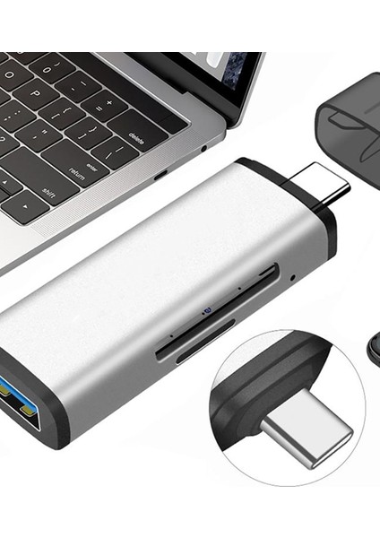 ADS-103 USB Type-C Sd/tf Hafıza Kart Okuyucu - Gümüş